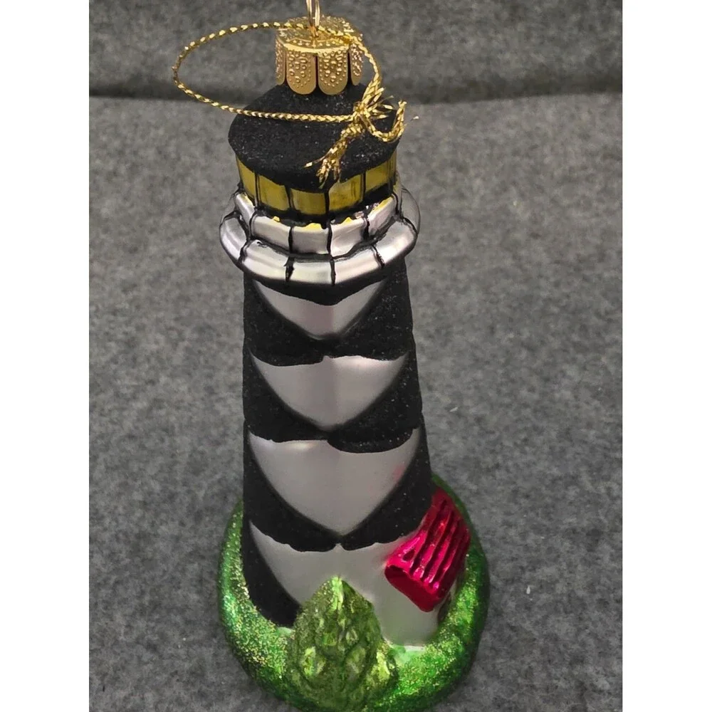 Cape Lookout (?) Lighthouse Glass Christmas Ornament. Coastal, Beach. READ